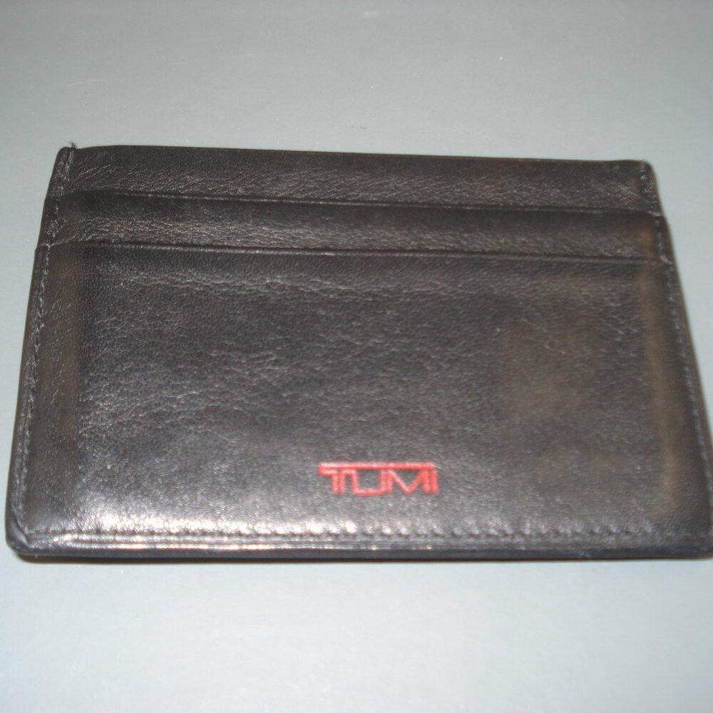 Tumi Black Leather Slim Card Case Wallet